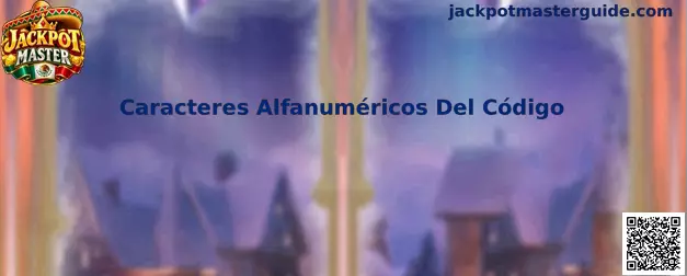 Ejemplo visual de caracteres alfanuméricos utilizados en una cadena de código promocional de Jackpot Master
